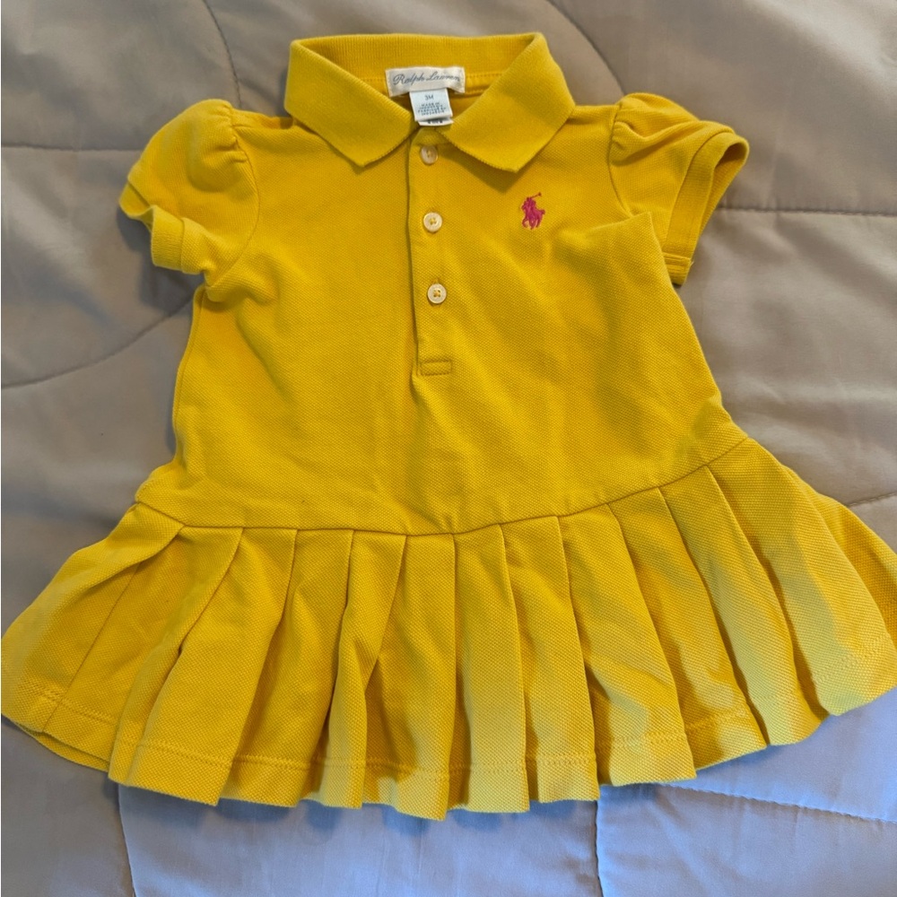 Ralph Lauren Girls' Bright Yellow Polo Dress with Pink Pony